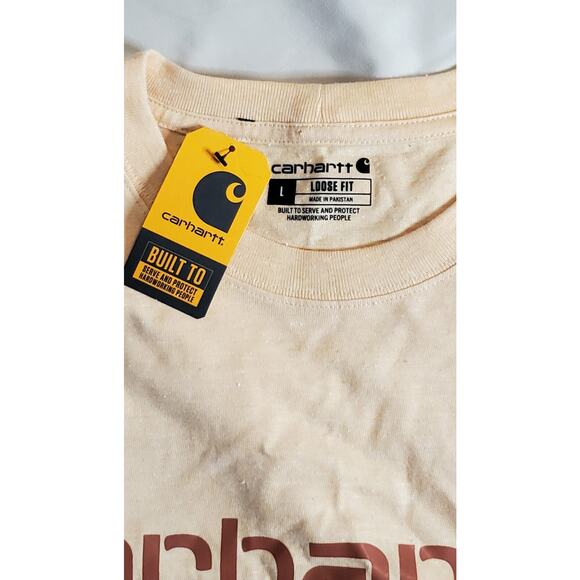 Carhartt Men's Size L Loose Fit Heavyweight Short-Sleeve Logo Graphic Pale Apri - Picture 4 of 5